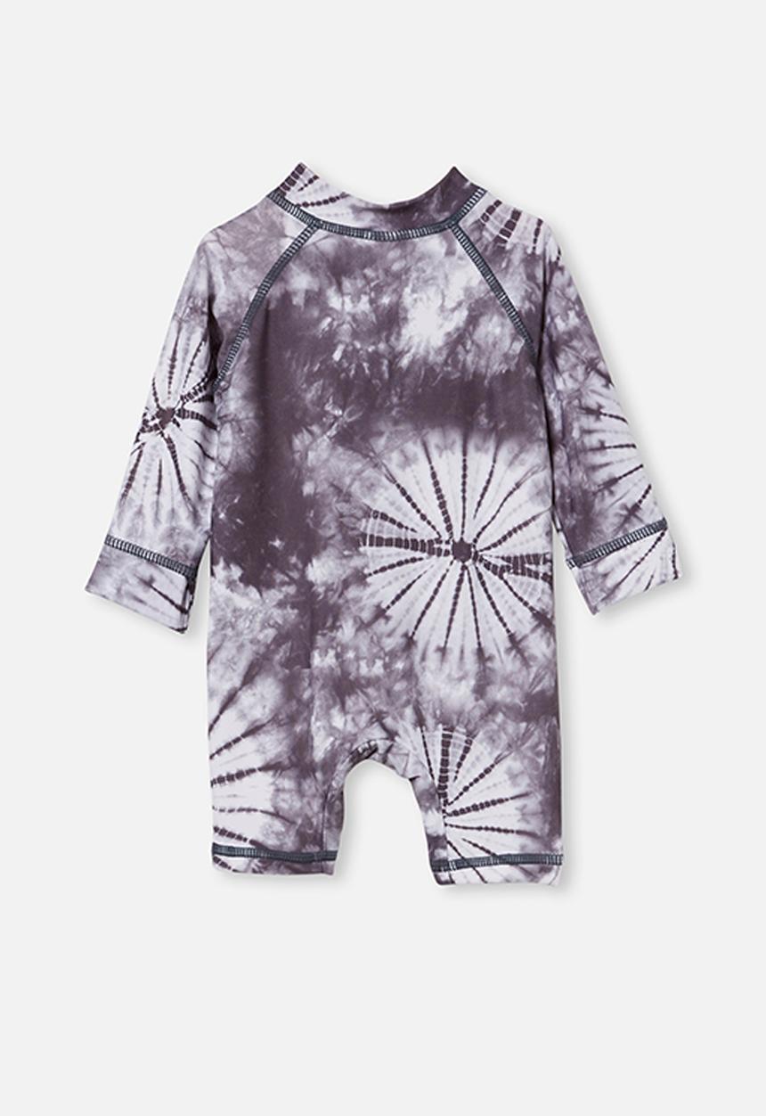 Cotton On - Cameron long sleeve swimsuit - graphite grey tie dye