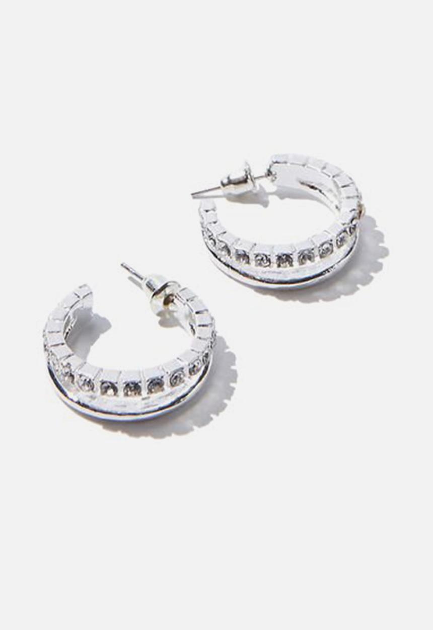Rubi - New era small diamante double hoop - silver