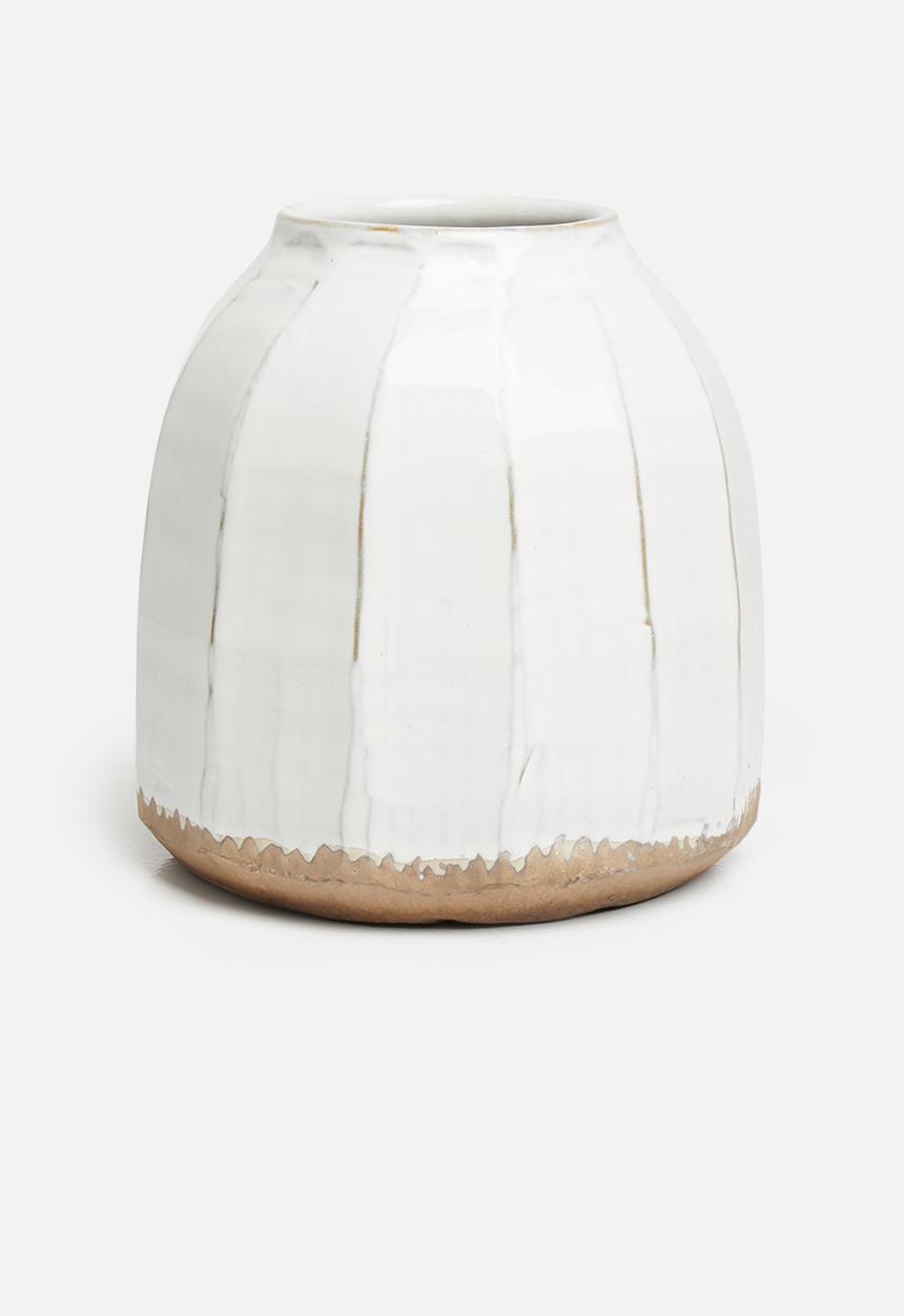 Silk By Design - Ceramic flower pot - white & brown