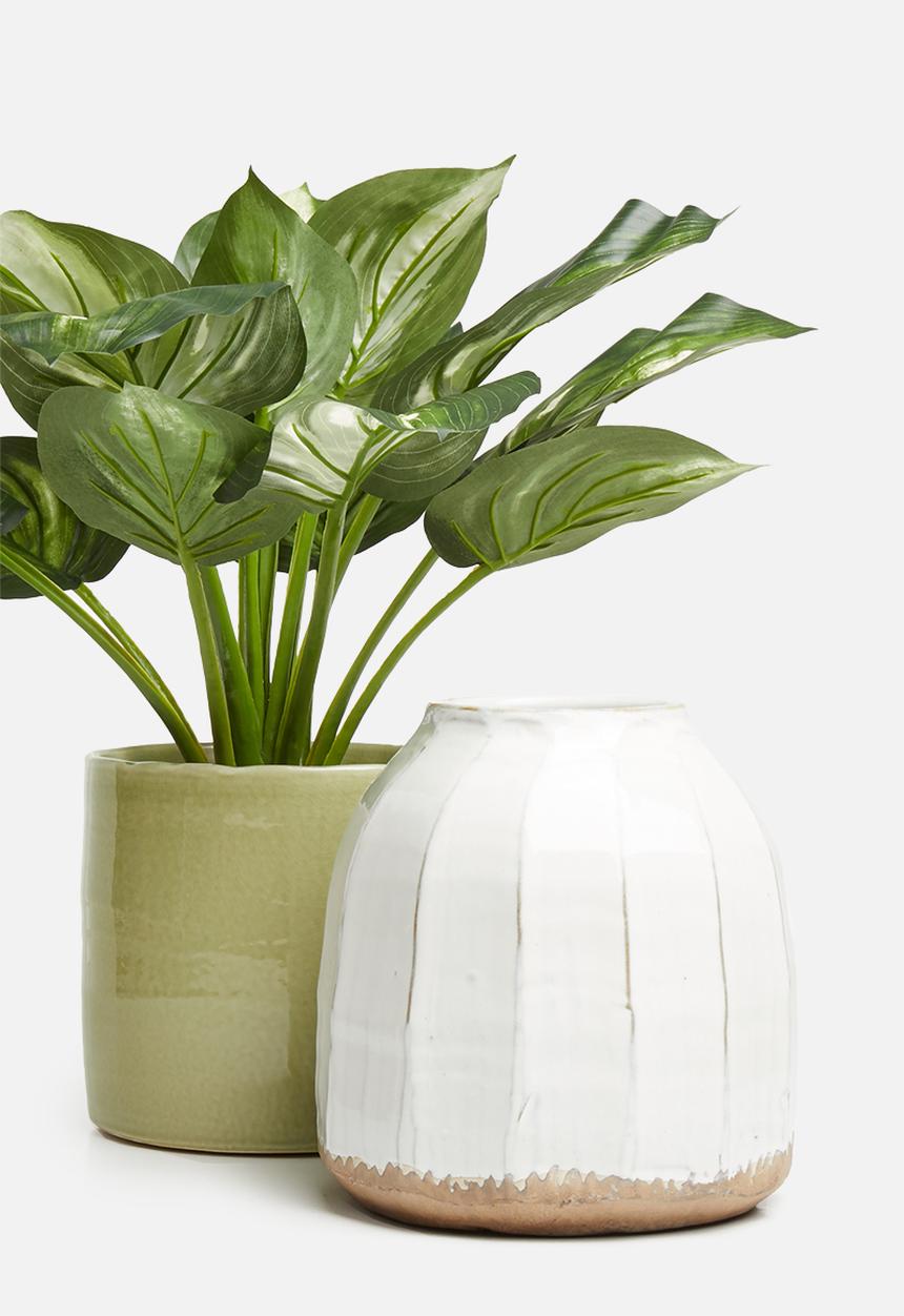 Silk By Design - Ceramic flower pot - white & brown