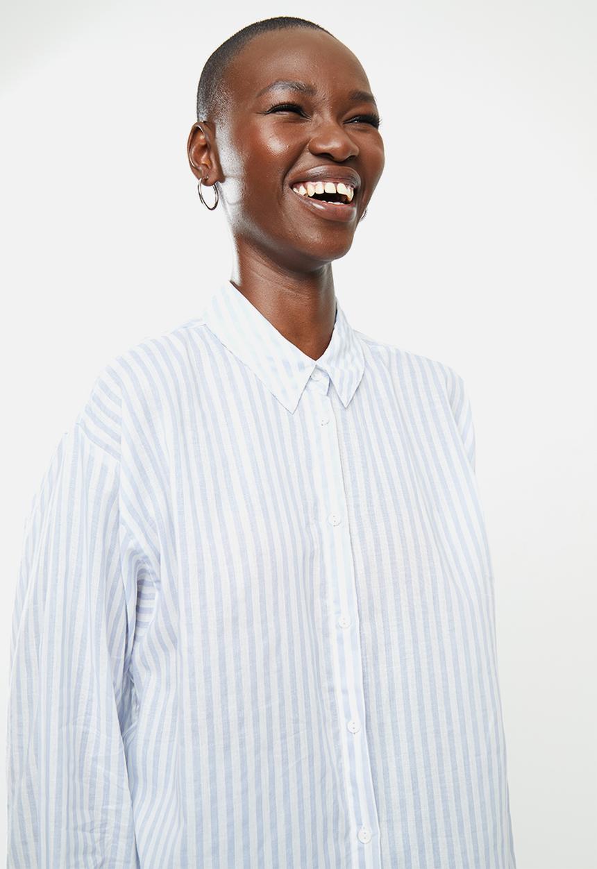 MANGO - Shirt longui - blue & white