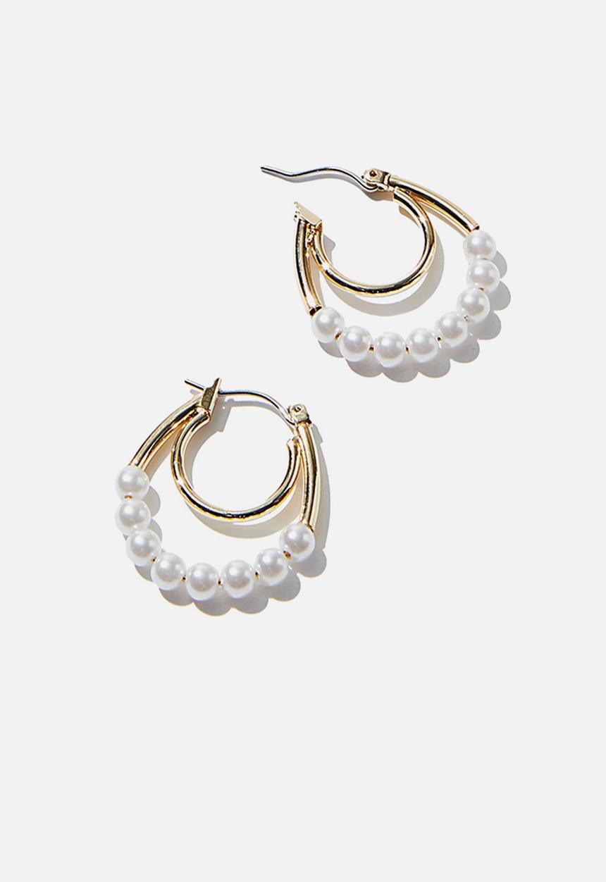 Rubi - New era medium pearl stack hoop - gold