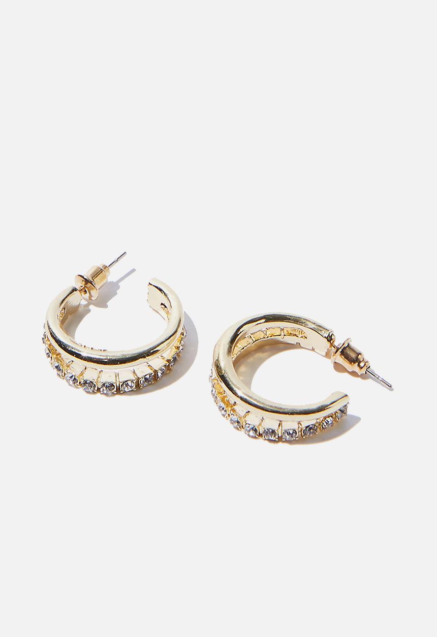 Rubi - New era small diamante double hoop - gold