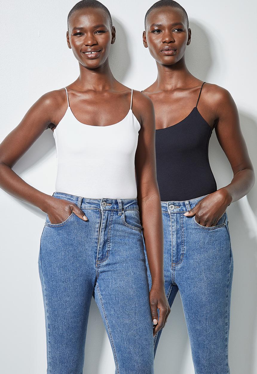 Superbalist - 2 pack elastic strap bodysuit with half shelf - black & white