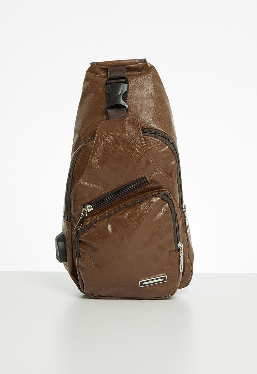 Rebel Republic - Boys zip detail moonbag - brown