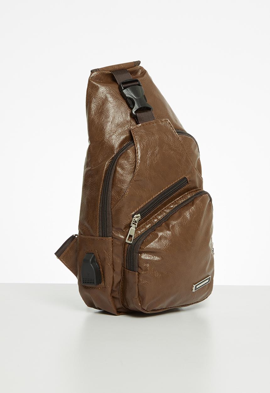 Rebel Republic - Boys zip detail moonbag - brown