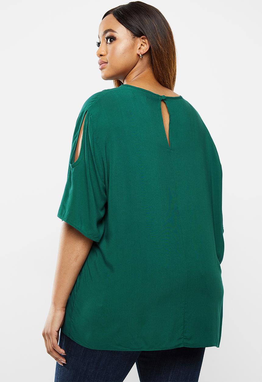 edit Plus - Keyhole blouse -bottle green