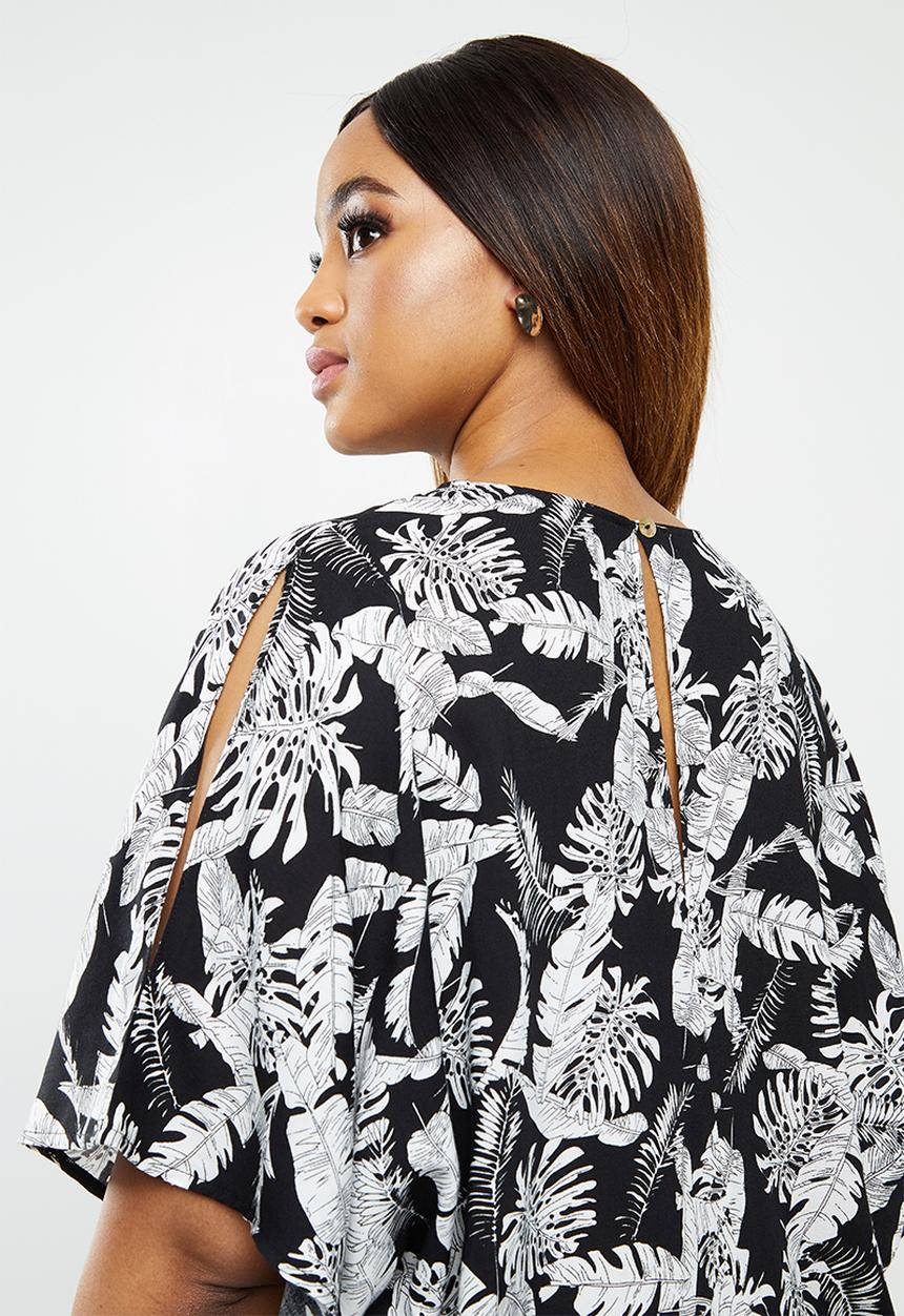 edit Plus - Cold shoulder shift dress - black & white