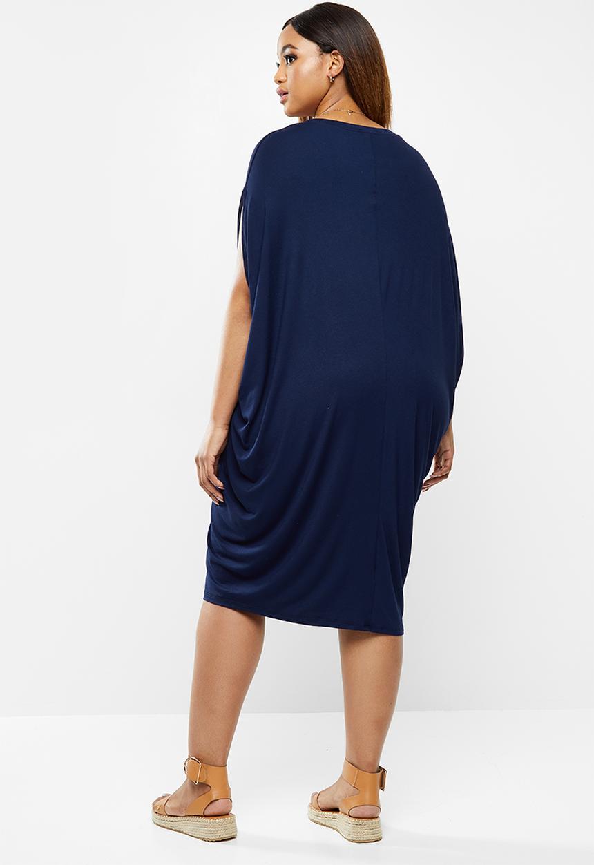 edit Plus - Easy fit drape dress - navy