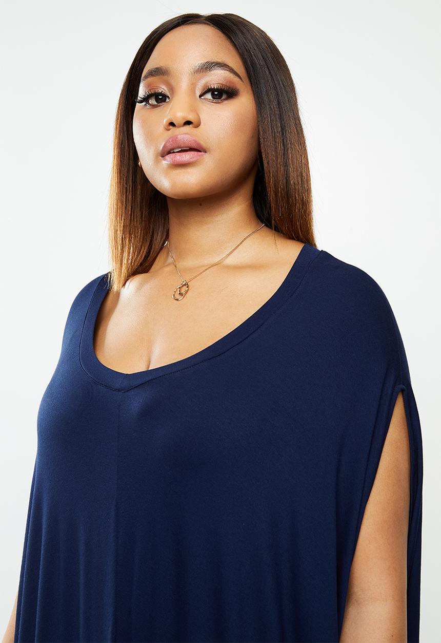 edit Plus - Easy fit drape dress - navy