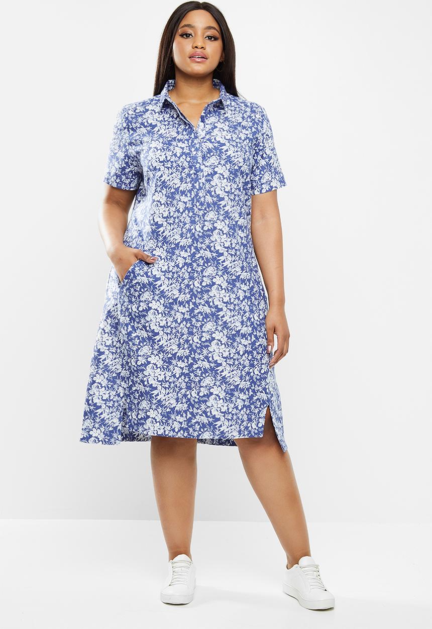 AMANDA LAIRD CHERRY - Relaxed tunic with shirt collar - blue & white