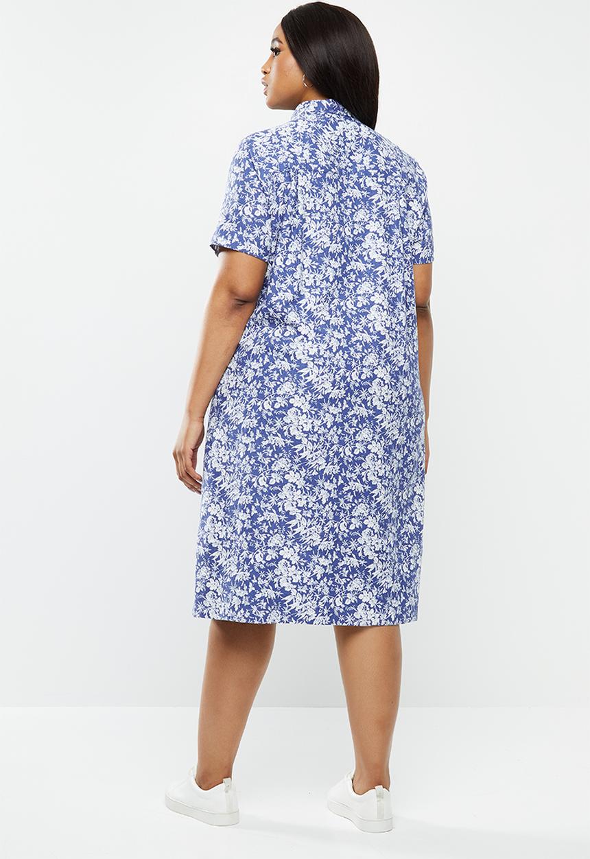 AMANDA LAIRD CHERRY - Relaxed tunic with shirt collar - blue & white