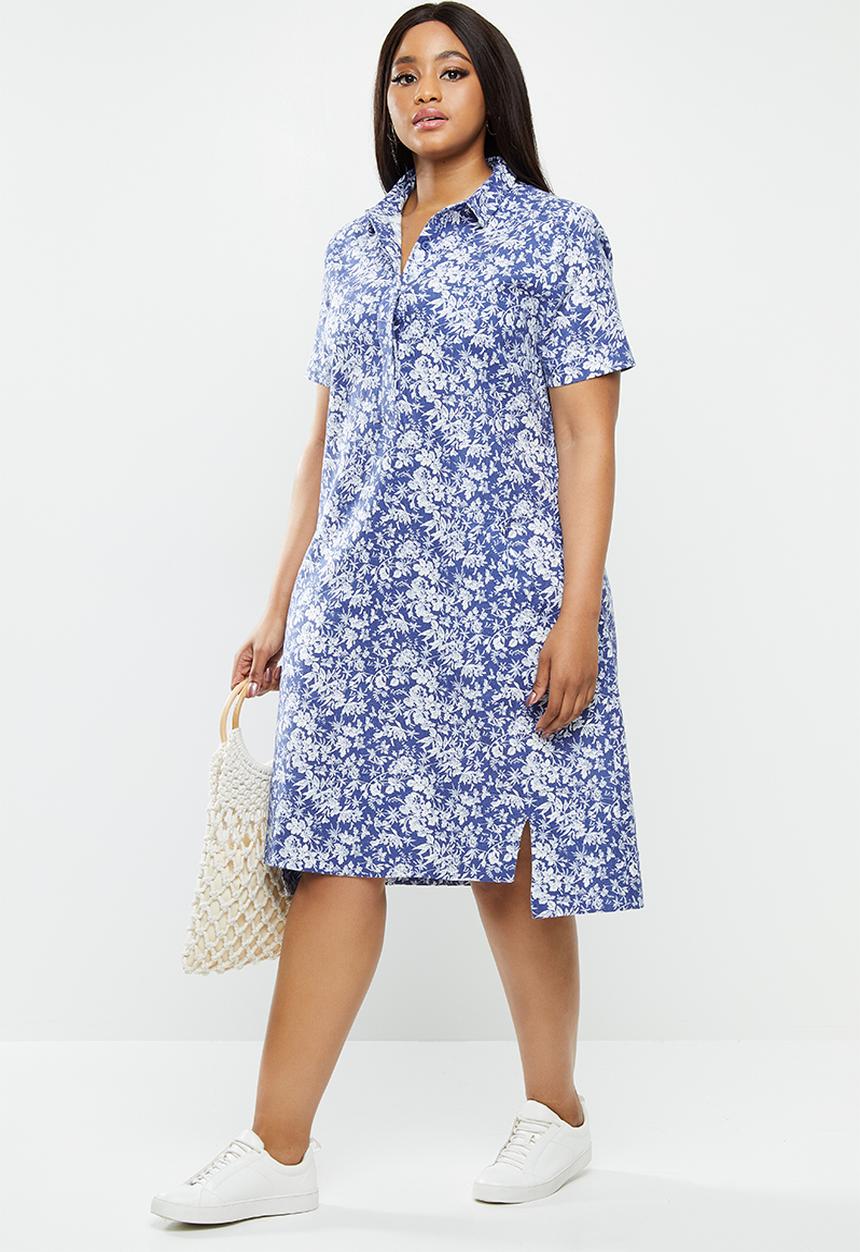 AMANDA LAIRD CHERRY - Relaxed tunic with shirt collar - blue & white