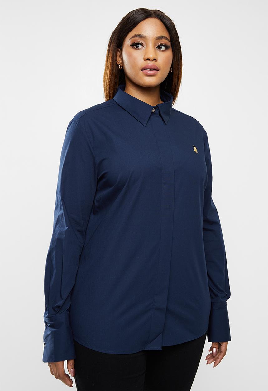 POLO - Plus Arabelle concealed front shirt - navy