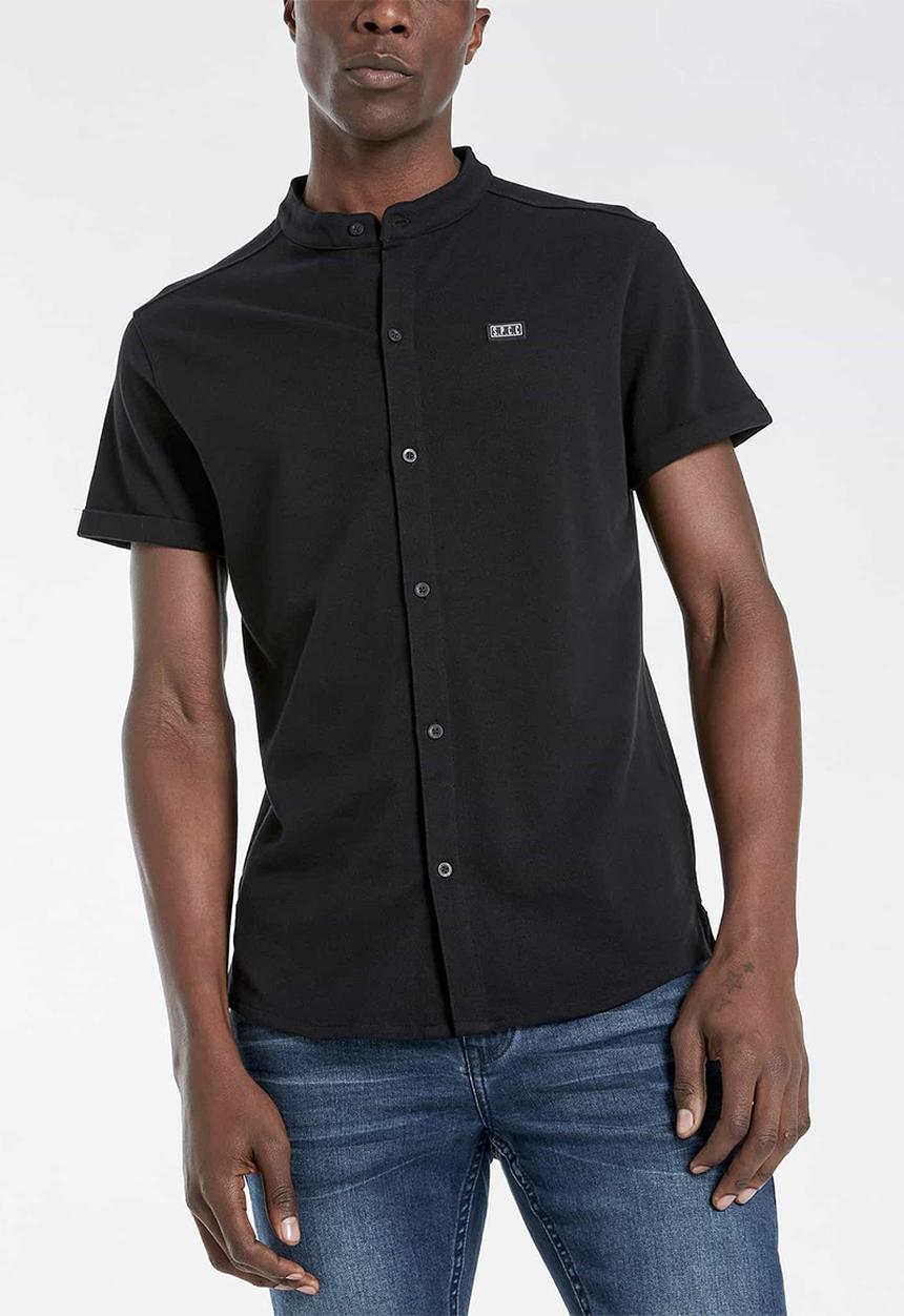 S.P.C.C - Kent signature button through knit shirt - black