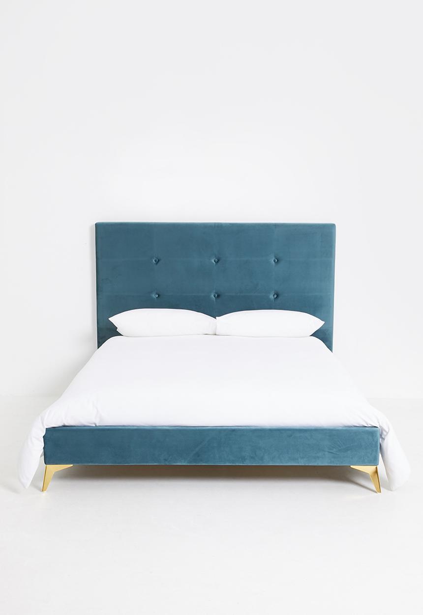 Sixth Floor - Deco button upholstered bed & headboard - Petrol - Queen