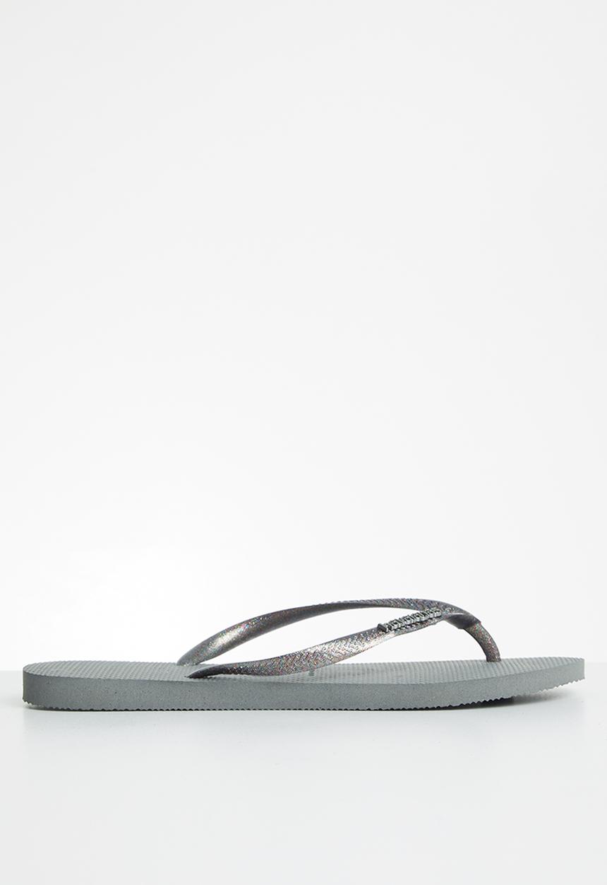 Havaianas - Slim logo metallic - steel grey & rainbow grey glitter