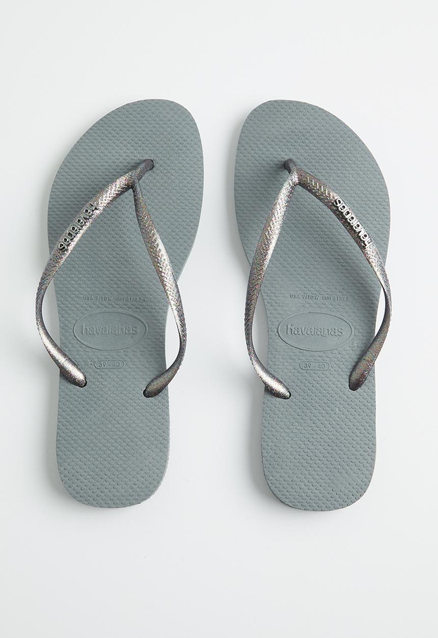 Havaianas - Slim logo metallic - steel grey & rainbow grey glitter