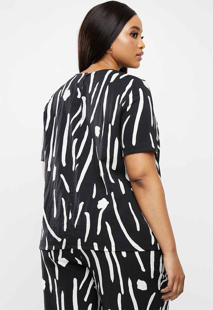 Me&B - Plus printed woven tee - black & white 