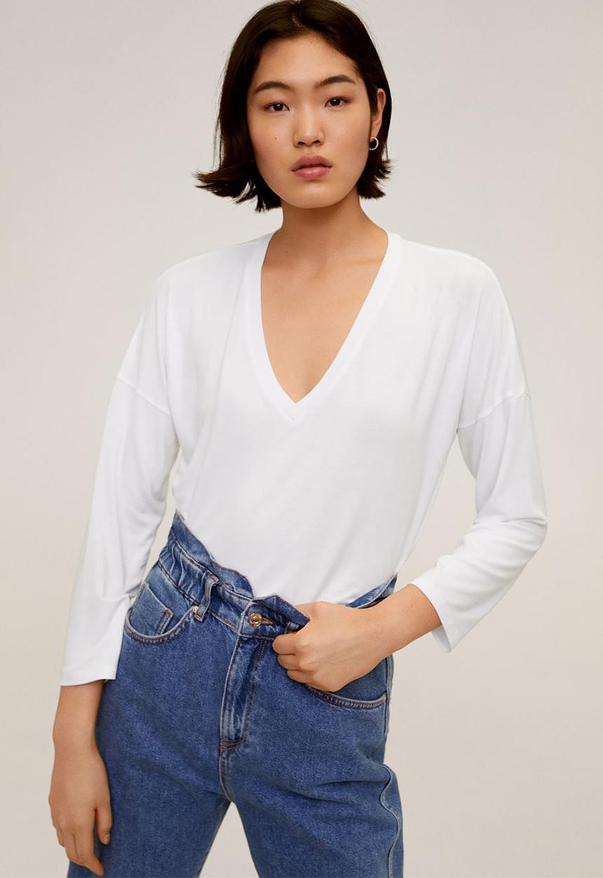 MANGO - T-shirt ribover - white