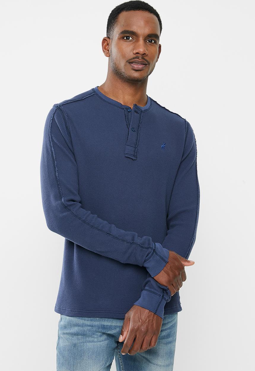 POLO - Pjc ls waffle knit henley - navy
