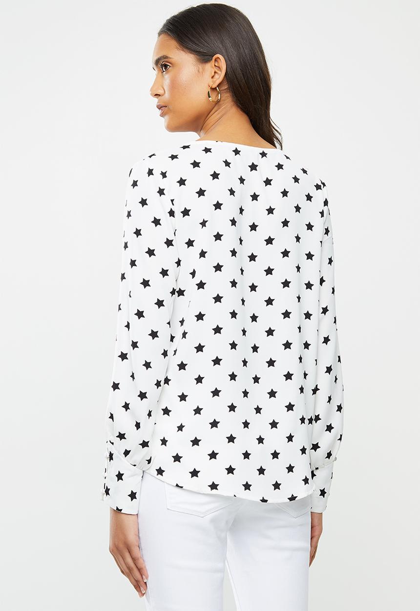 ONLY - Sara long sleeve top - white & black