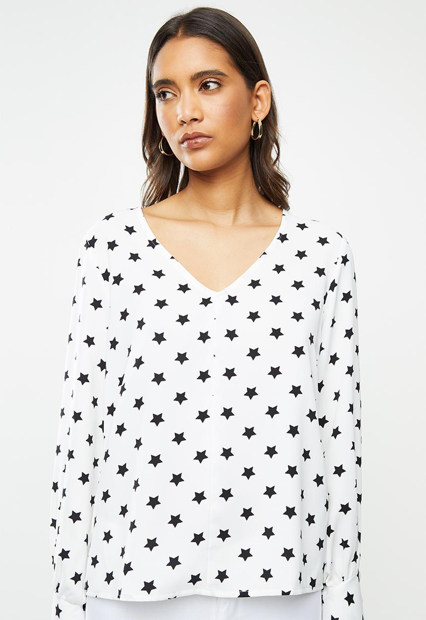 ONLY - Sara long sleeve top - white & black