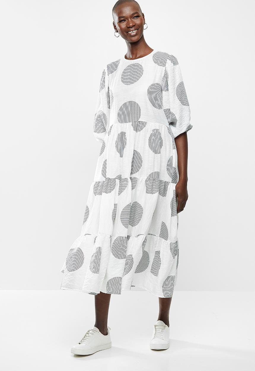 Me&B - Spot tiered dress - white & black 