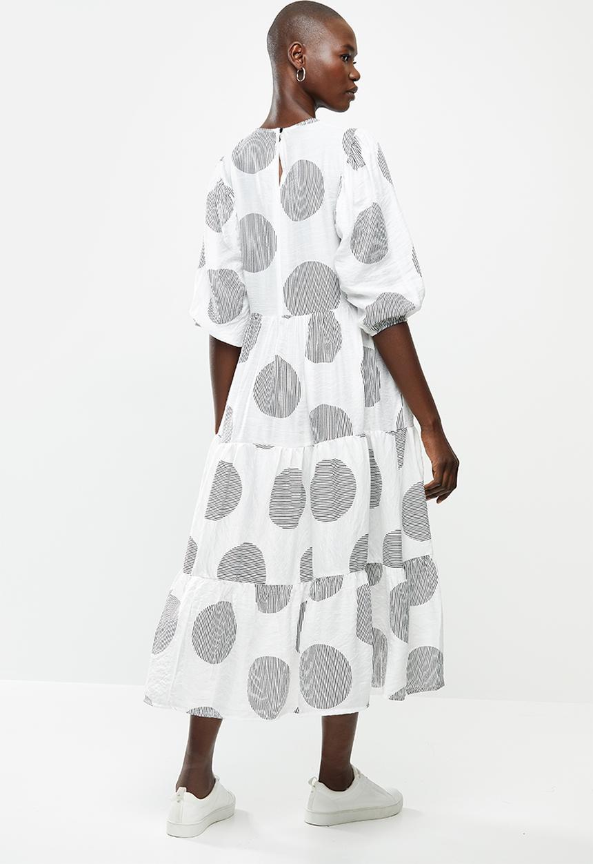 Me&B - Spot tiered dress - white & black 