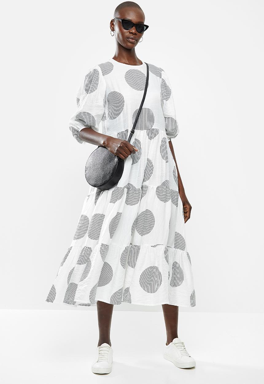 Me&B - Spot tiered dress - white & black 