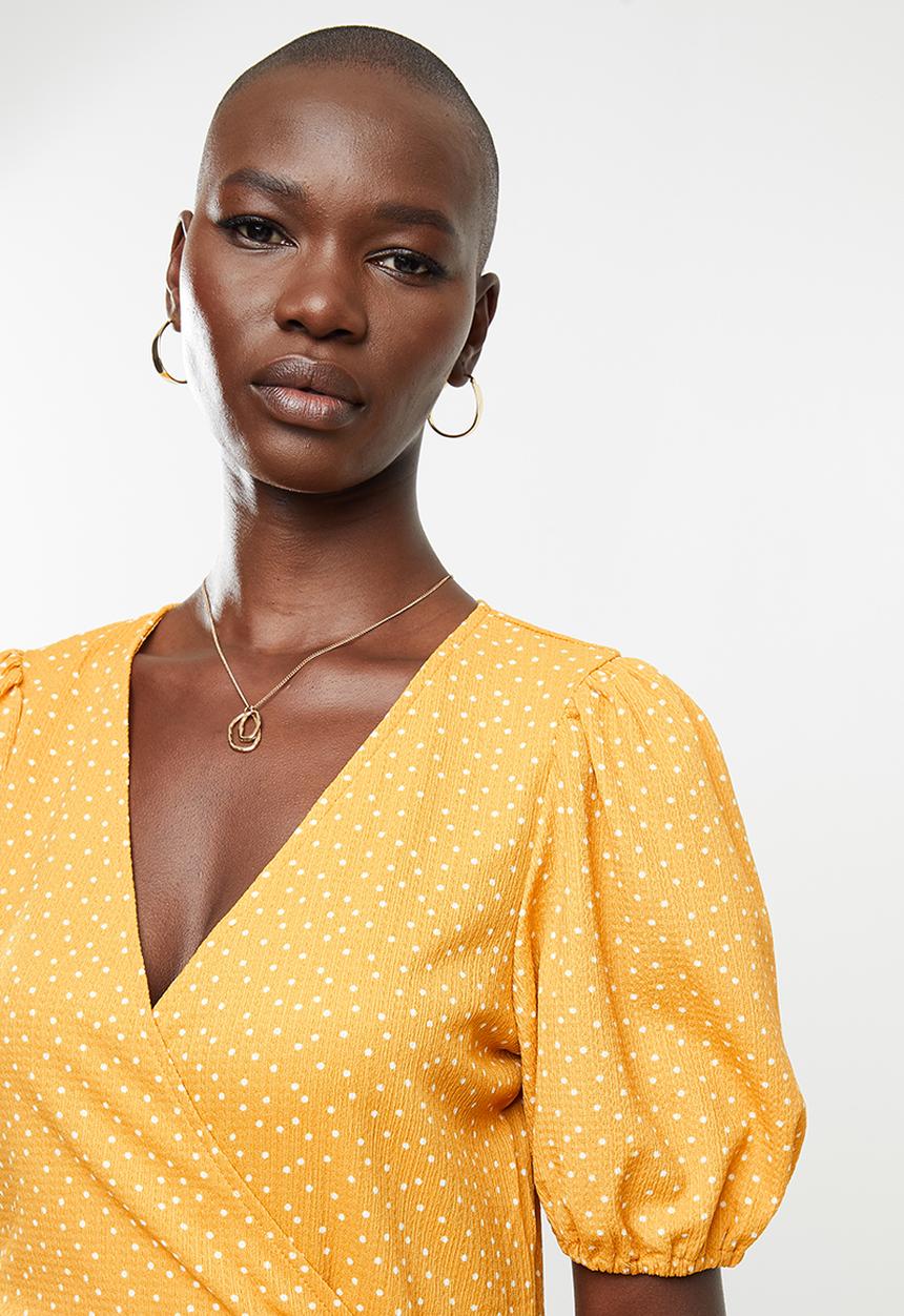 MANGO - Dress yute - yellow & white 