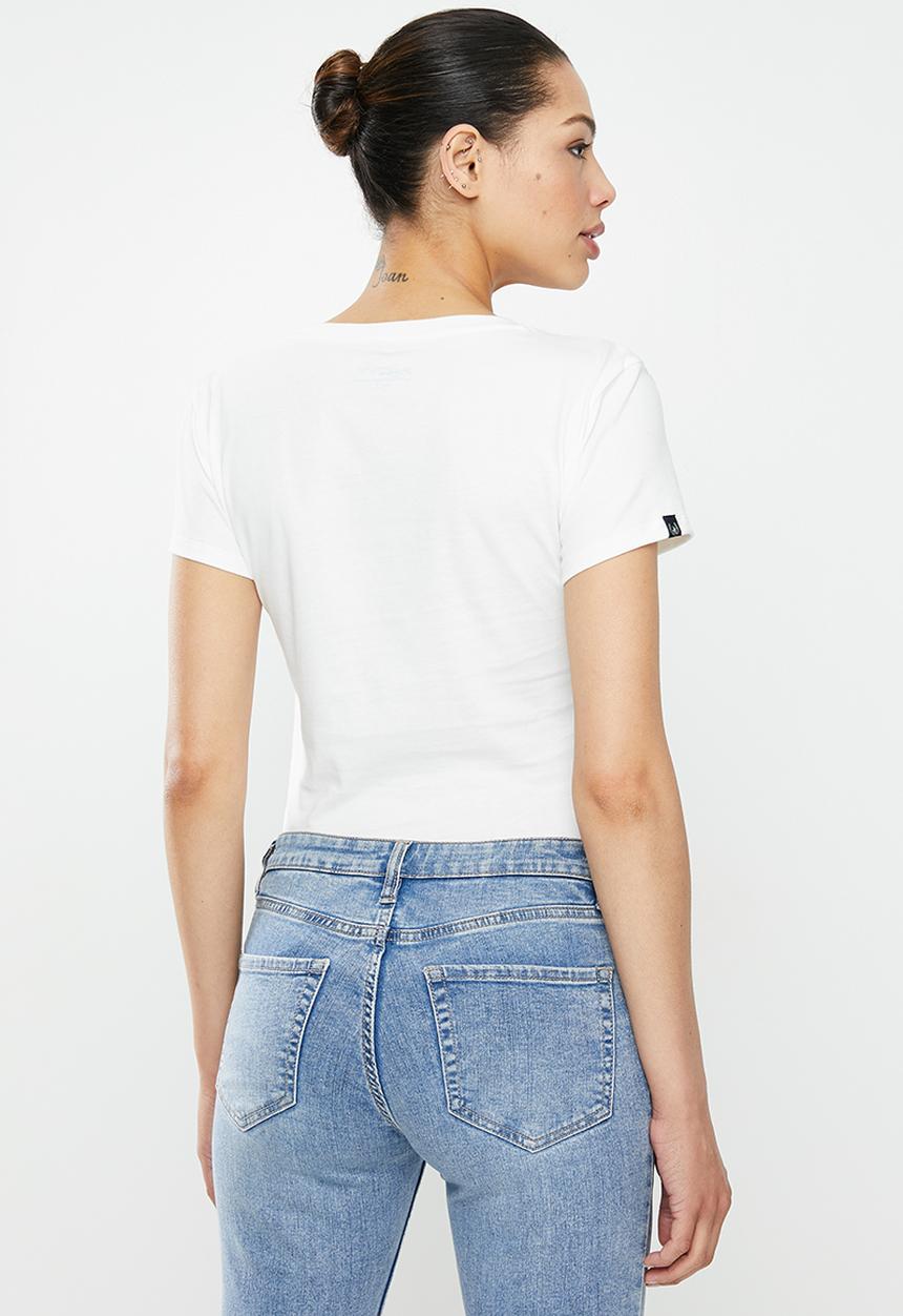 POLO - Basic short sleeve distressed print tee - white