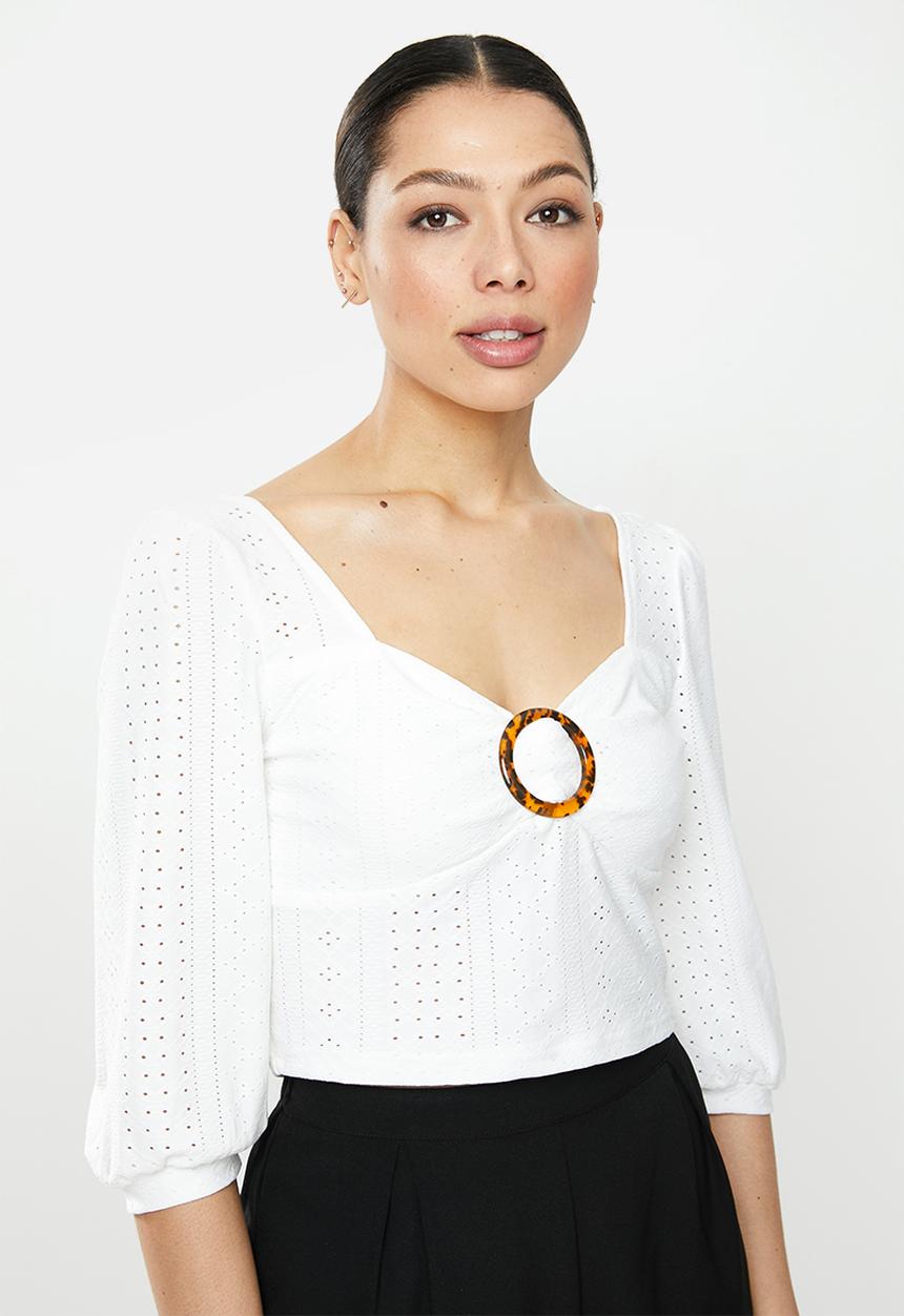 Brave Soul - Long sleeve top with buckle - cream