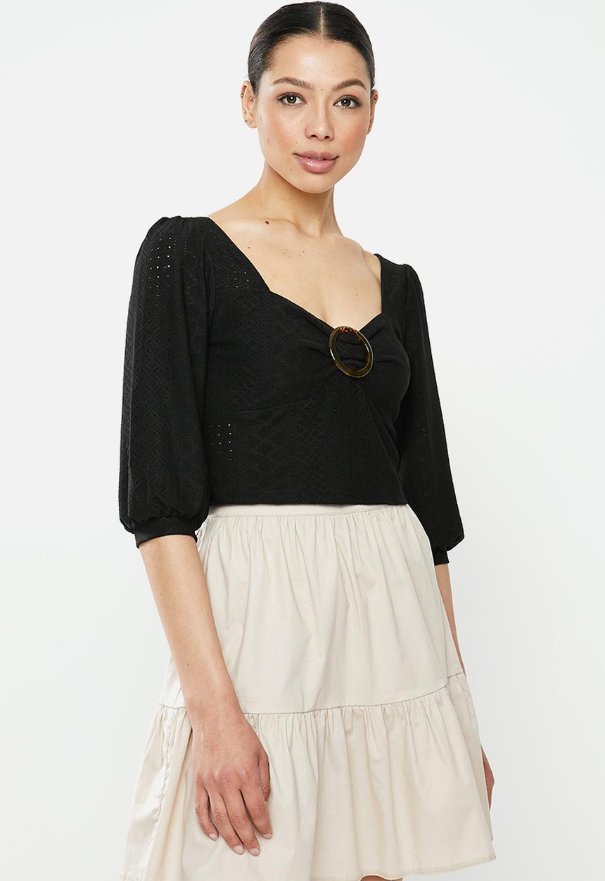 Brave Soul - Long sleeve top with buckle - black