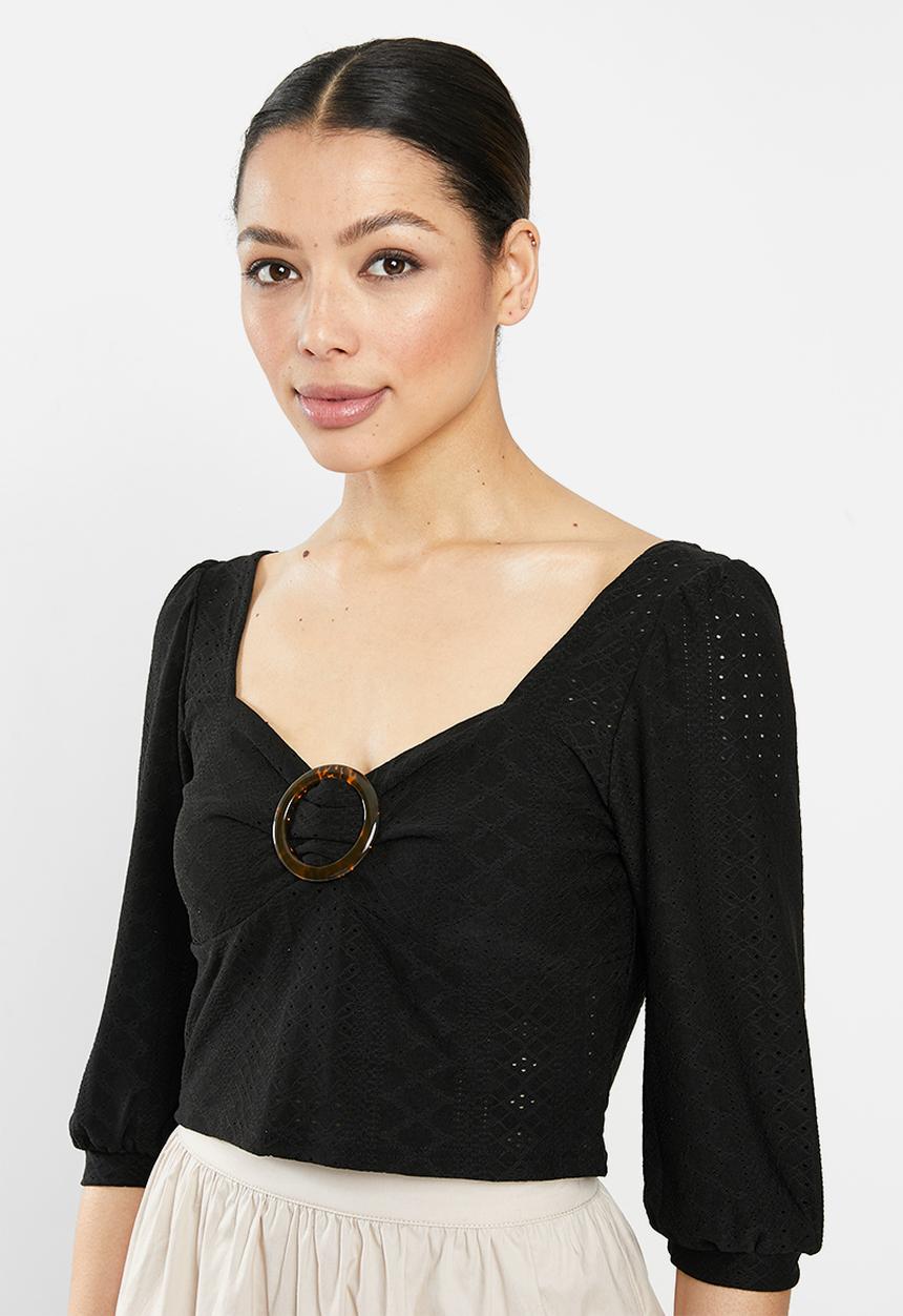 Brave Soul - Long sleeve top with buckle - black