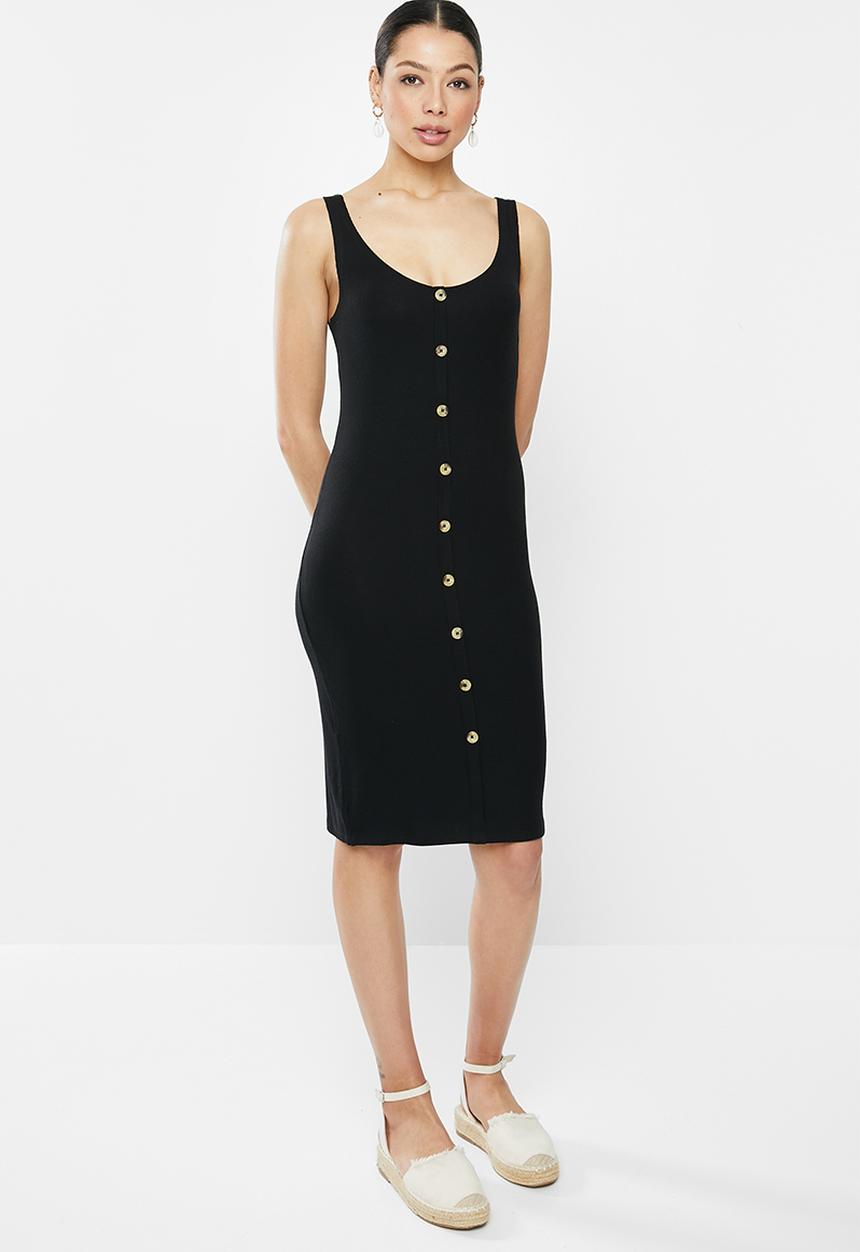 Brave Soul - Button through vest midi dress - black