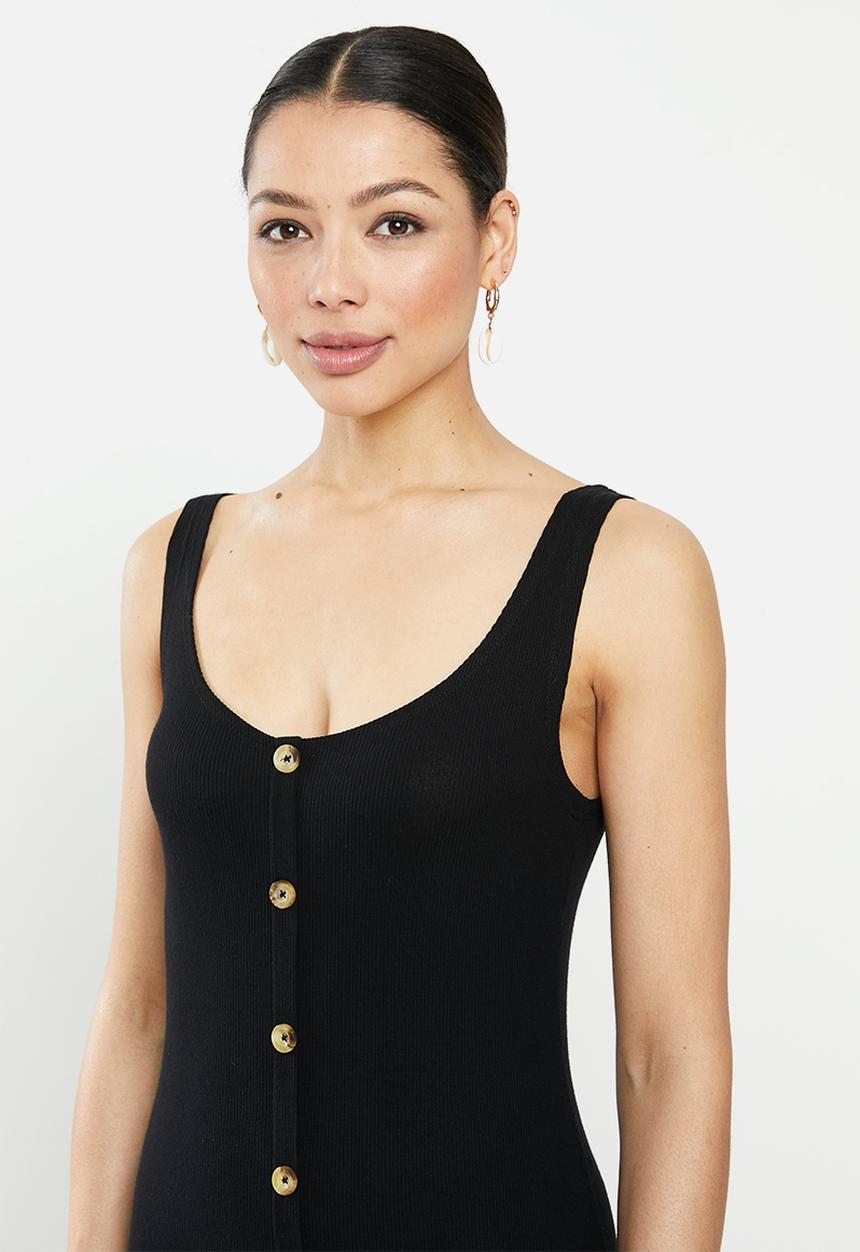 Brave Soul - Button through vest midi dress - black