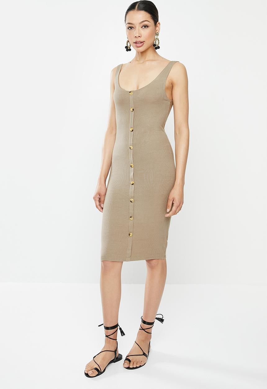 Brave Soul - Button through vest midi dress - beige 