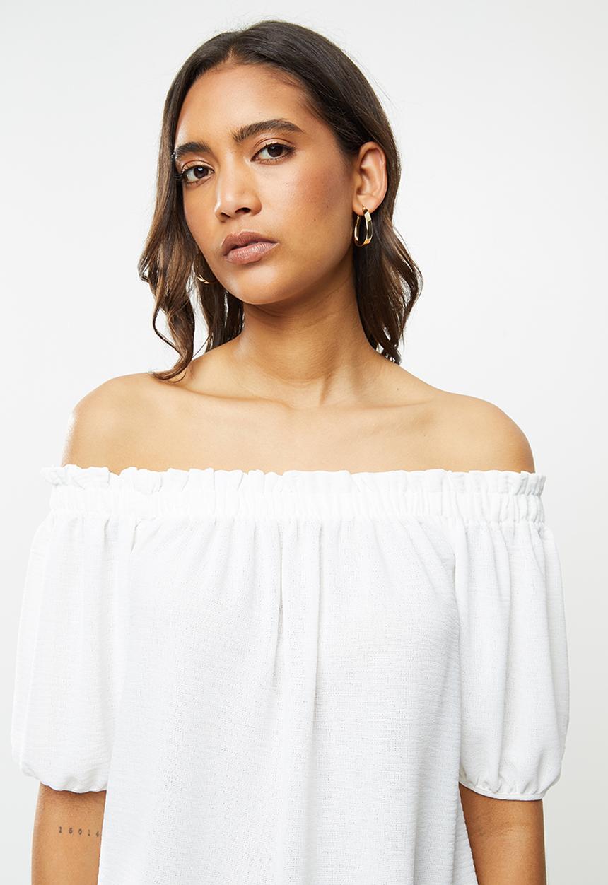 VELVET - Tie back bardot blouse - white