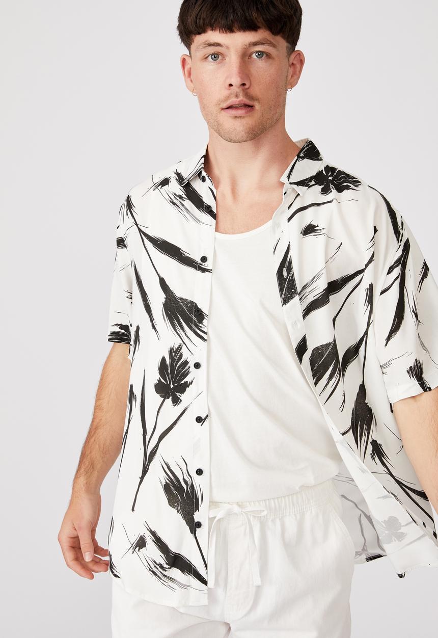 Cotton On - Short sleeve resort shirt - black & white