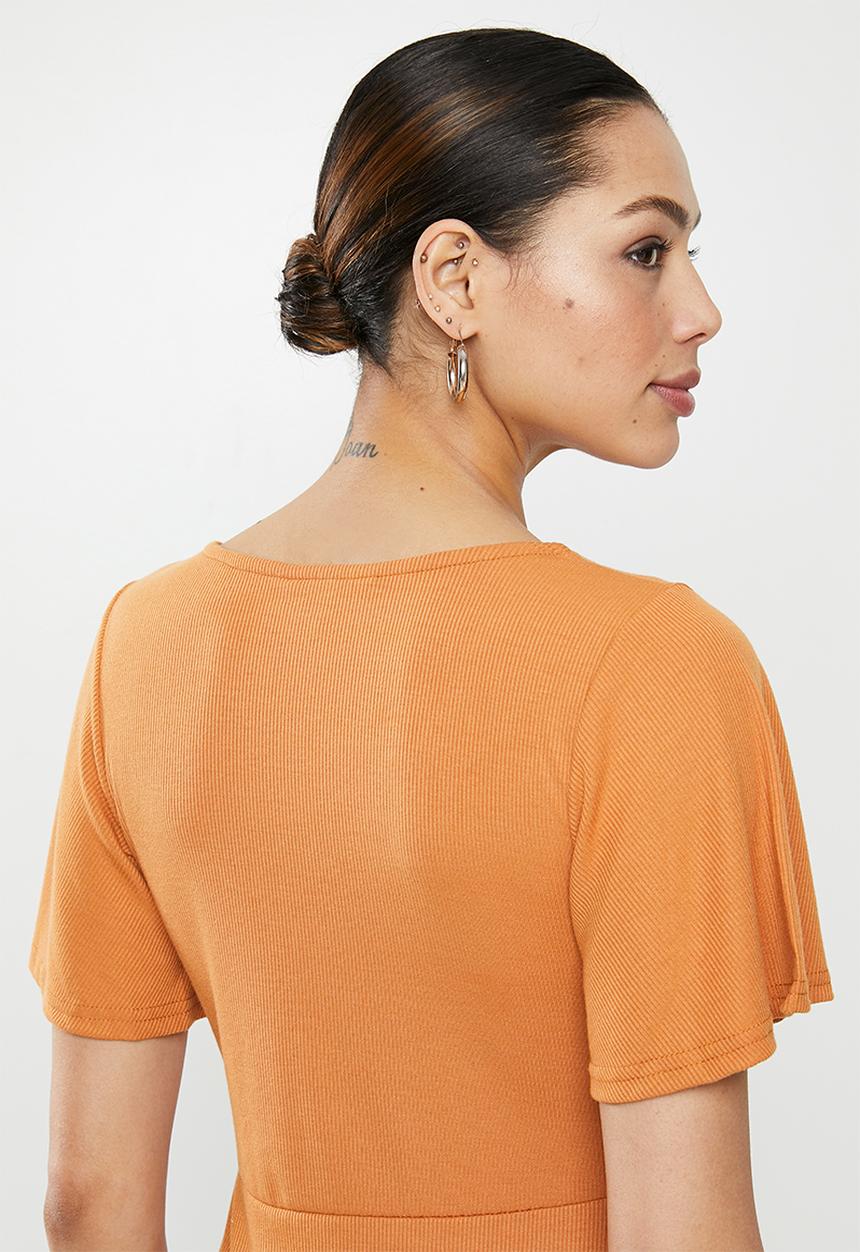 Brave Soul - Short sleeve mini dress - rust