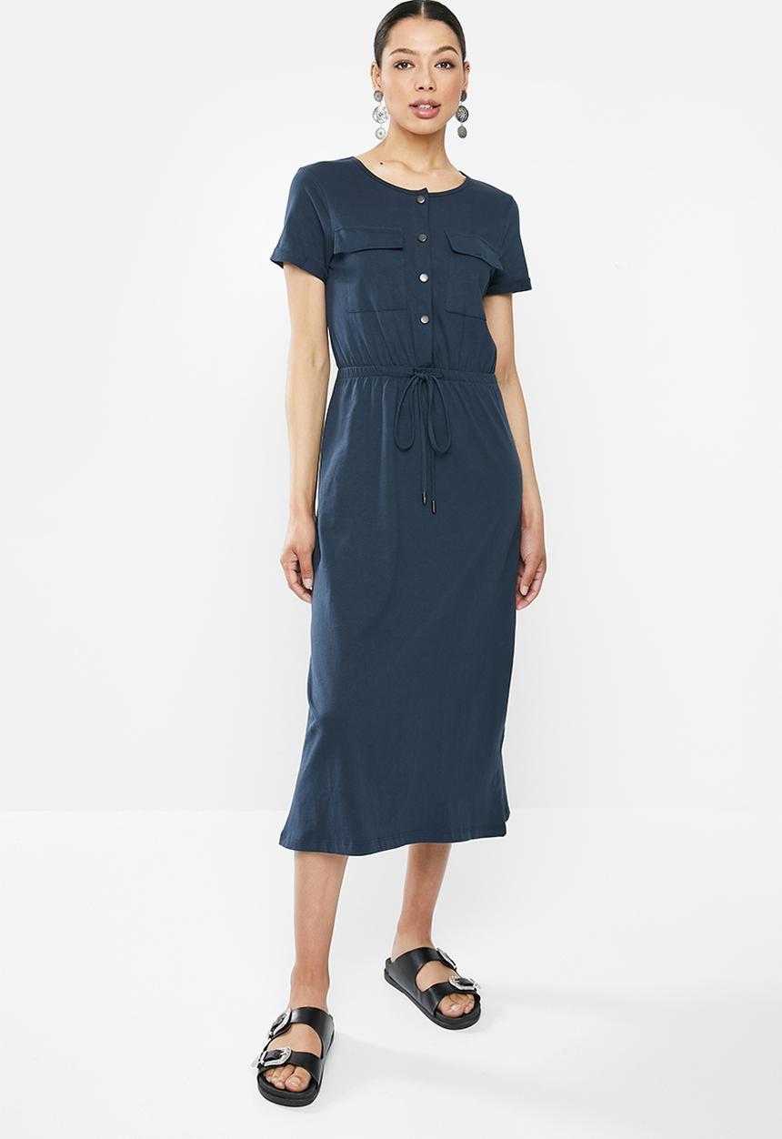 Brave Soul - Short sleeve tie waist midi - navy