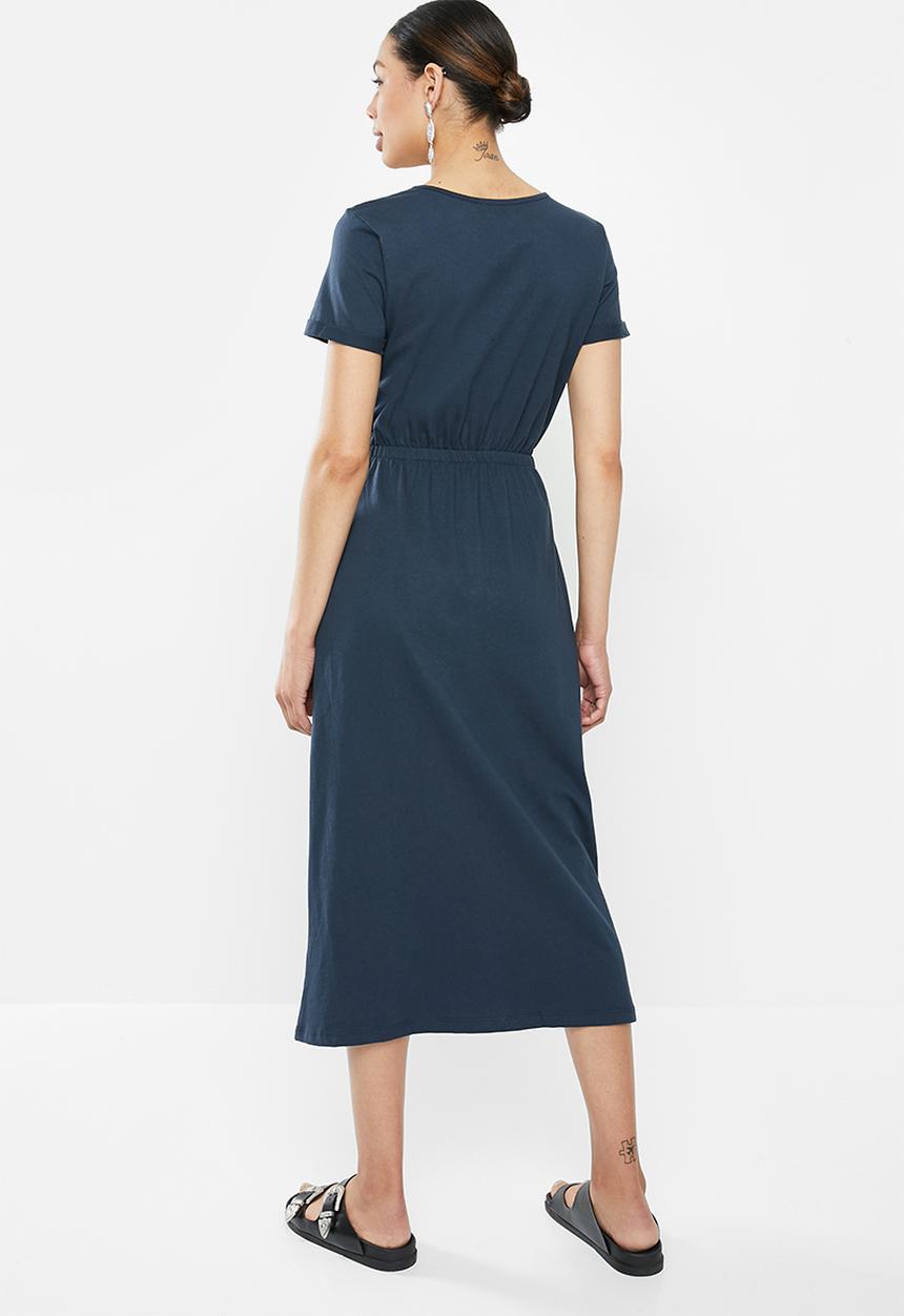 Brave Soul - Short sleeve tie waist midi - navy