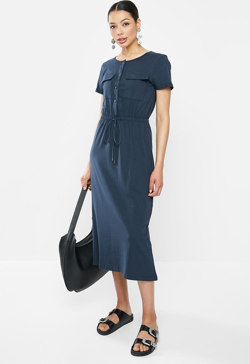 Brave Soul - Short sleeve tie waist midi - navy