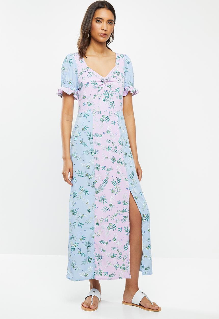Vero Moda - Katja short sleeve square neck dress - purple & blue