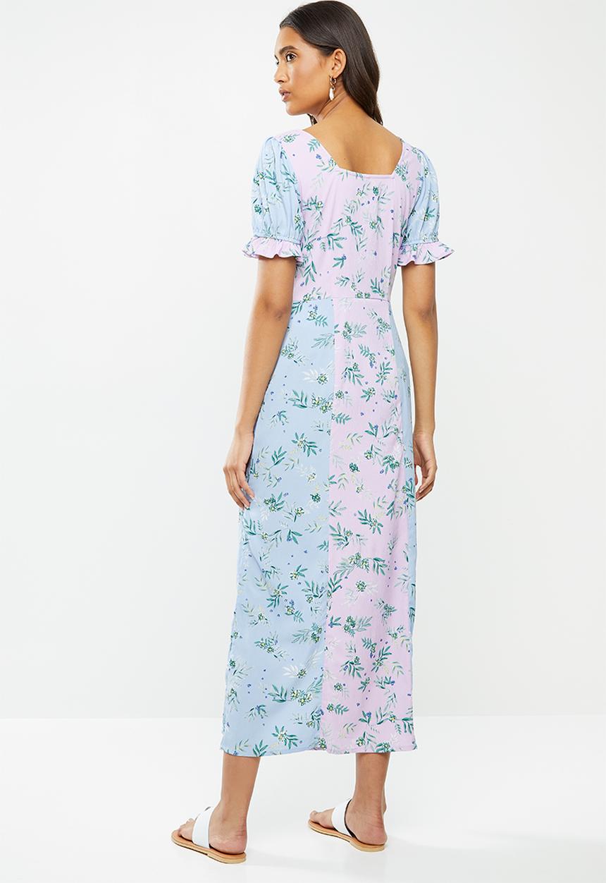 Vero Moda - Katja short sleeve square neck dress - purple & blue