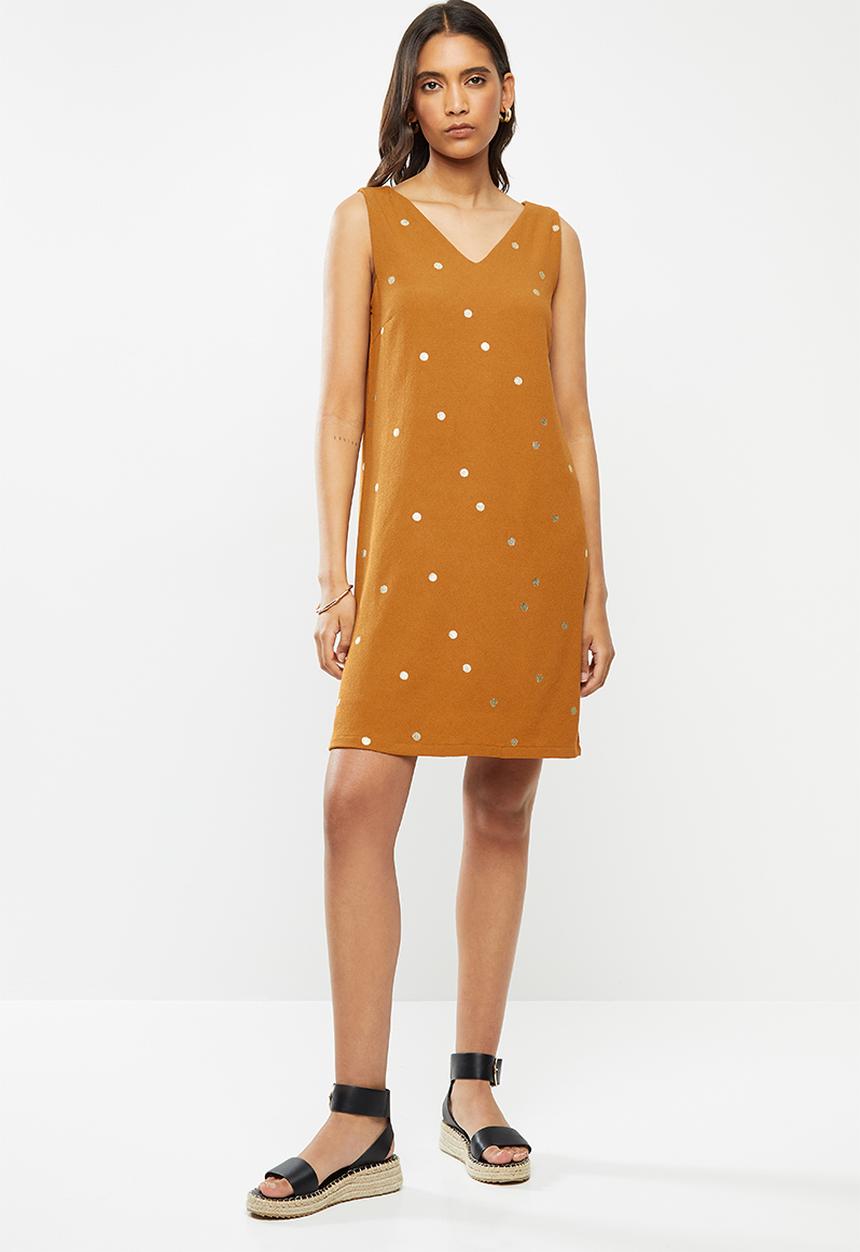Vero Moda - Big dot sleeveless short dress - brown