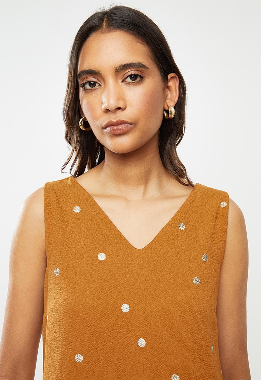 Vero Moda - Big dot sleeveless short dress - brown
