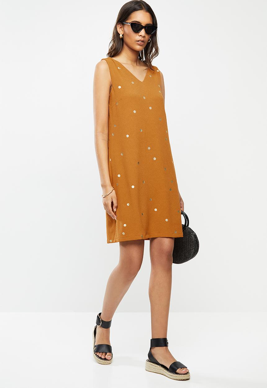 Vero Moda - Big dot sleeveless short dress - brown