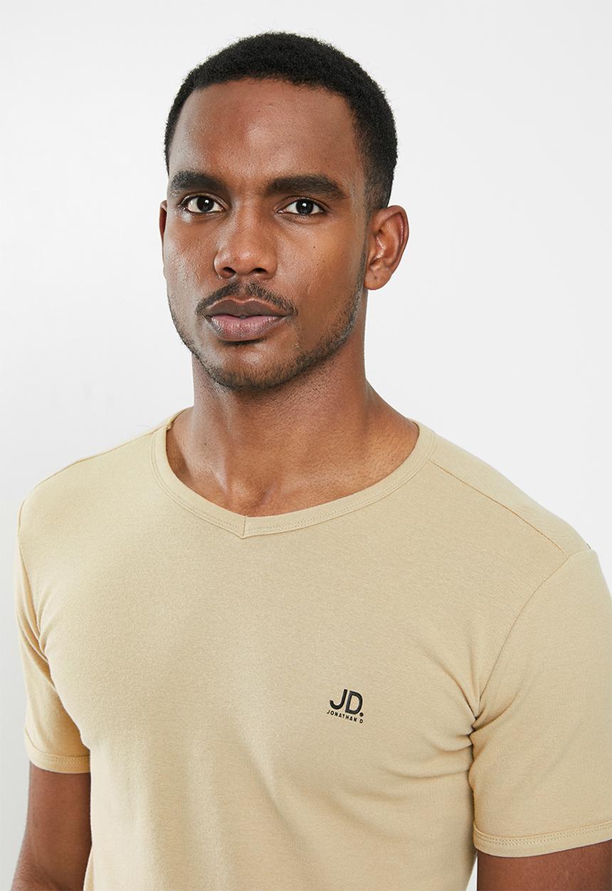 Jonathan D - Slim fit short sleeve V-neck - stone
